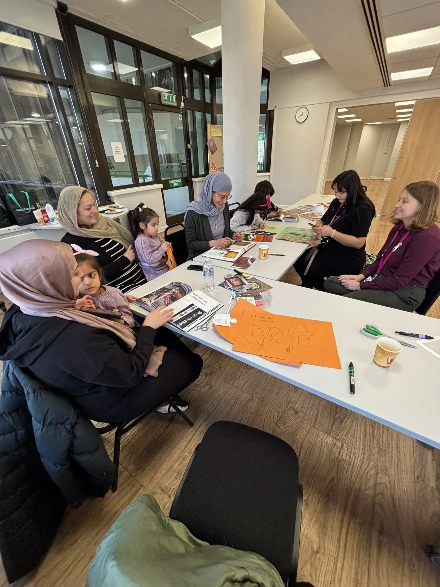 Local families take part in a fabric workshop