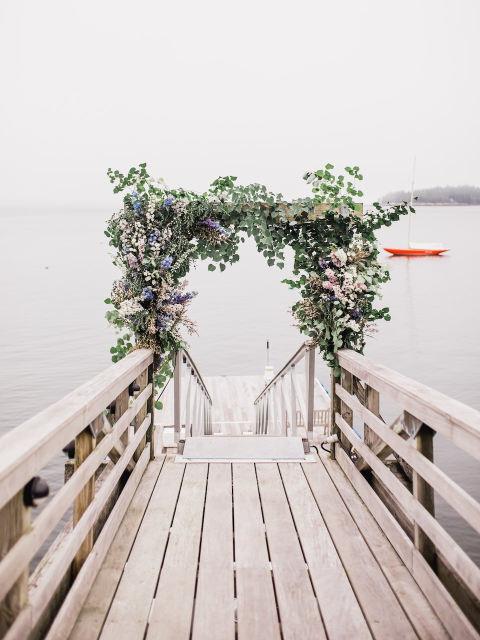  Maine Seasons Events wedding dock florals Brandon Lata Photography 
