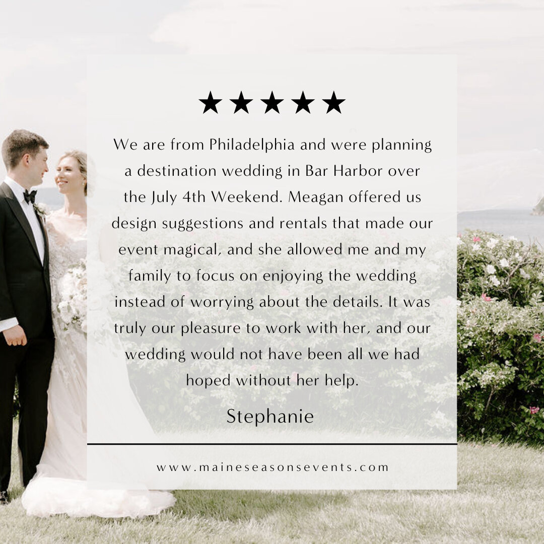 We love it when our clients share their positive experience with us:

&quot;Holiday Weekend destination wedding made perfect!

My husband and I were so lucky to have found Meagan while planning our wedding! We are from Philadelphia and were planning 