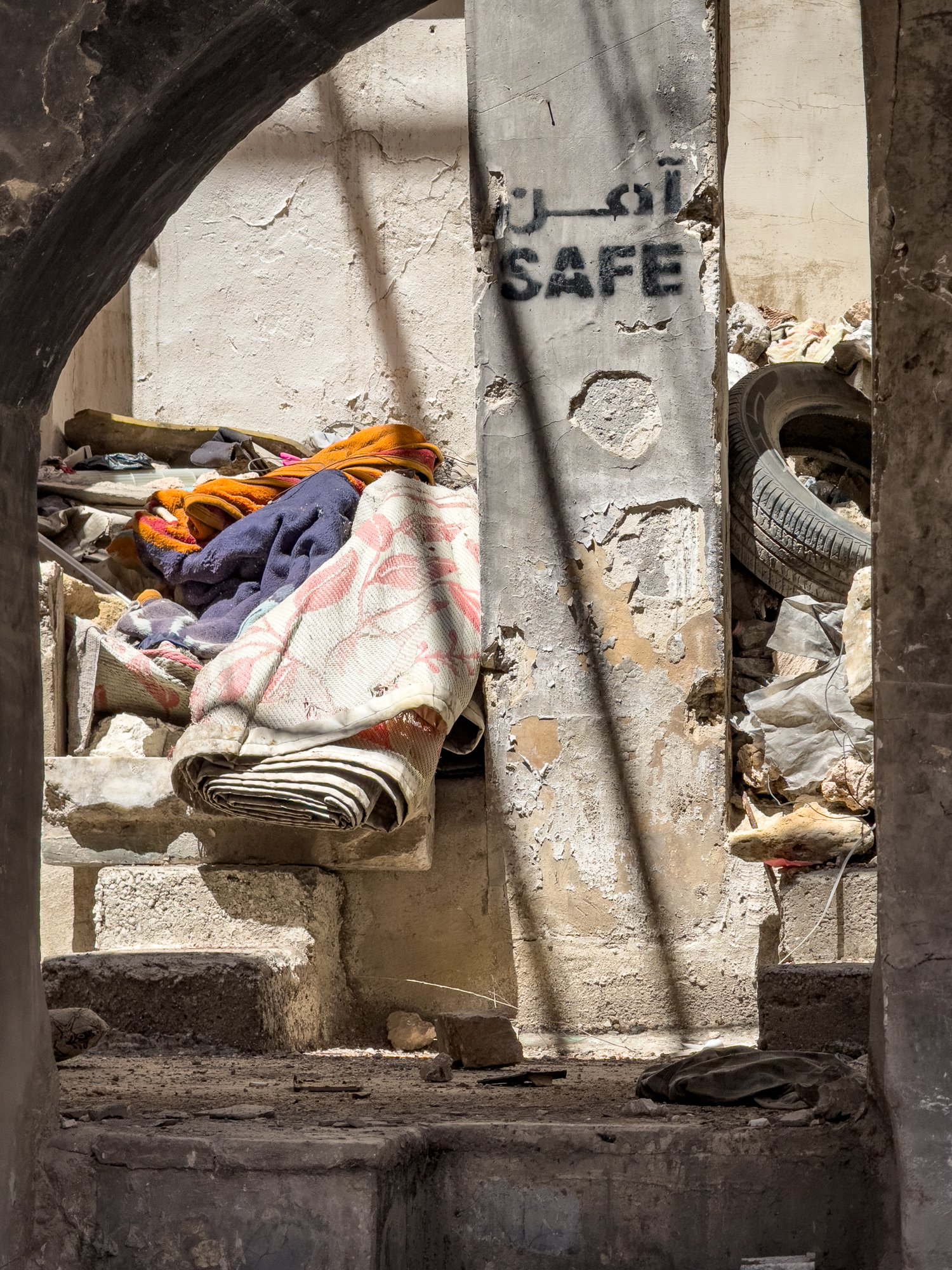 A home in Old Mosul declared safe after being cleared of landmines and unexploded bombs but remains uninhabitable.