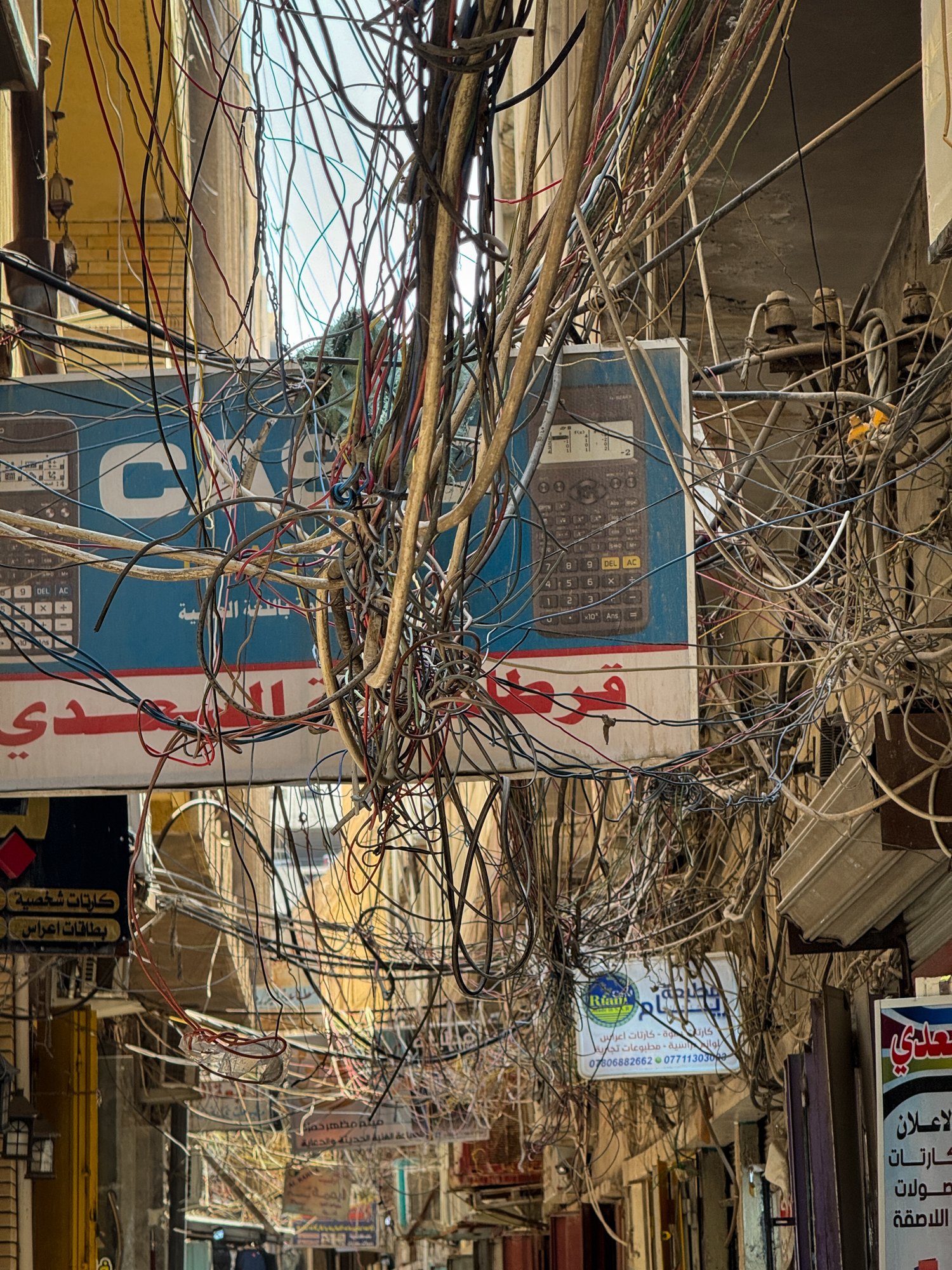 A Tangle of Wires that runs through a Market in Baghdad