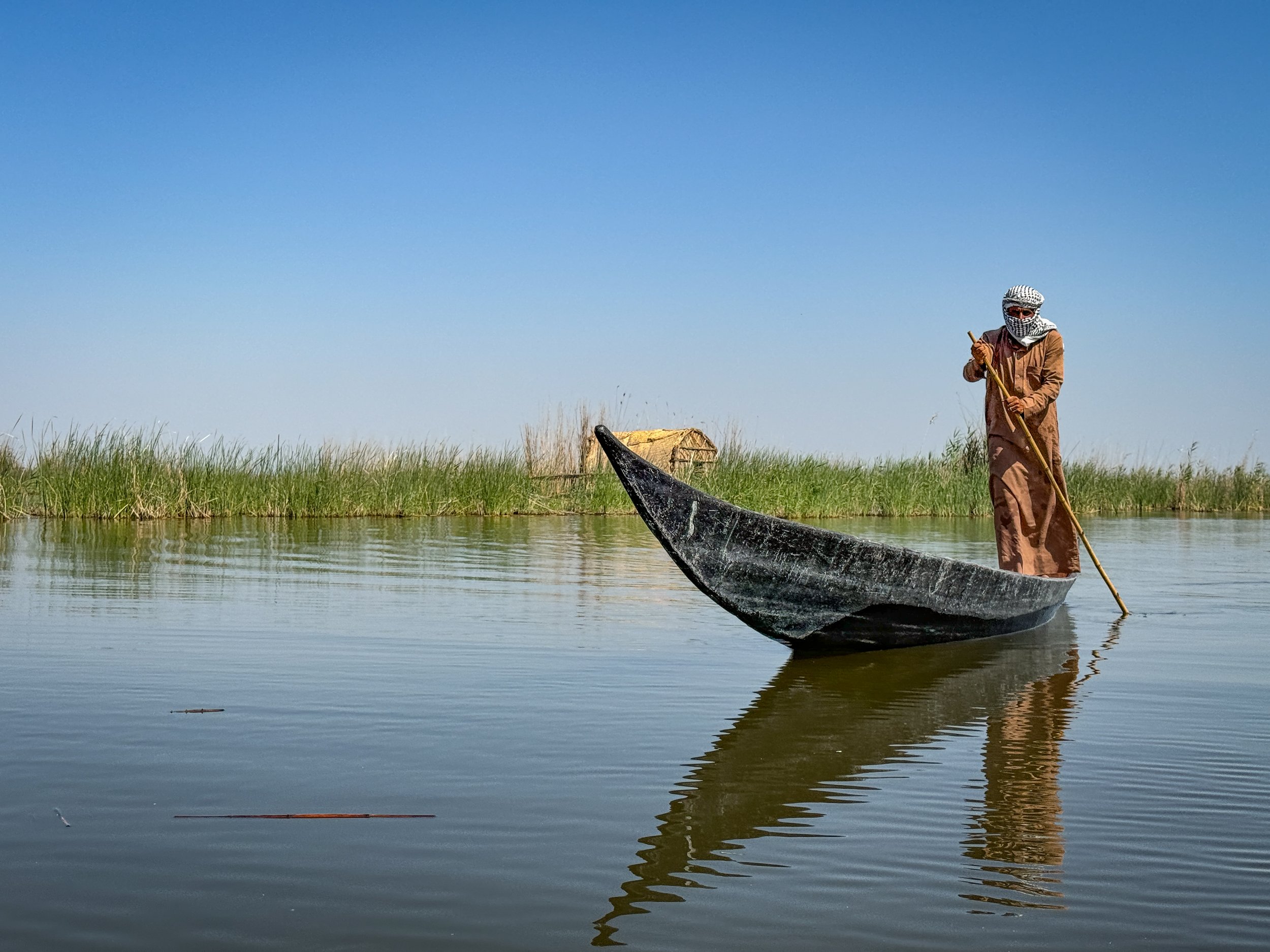The means of transport for the Marsh Arabs through the Western Marshes of Mesopotamia. The Marsh Arabs were all but wiped out by Salaam Hussein's policy of draining the Marshes as punishment for their dissidence.