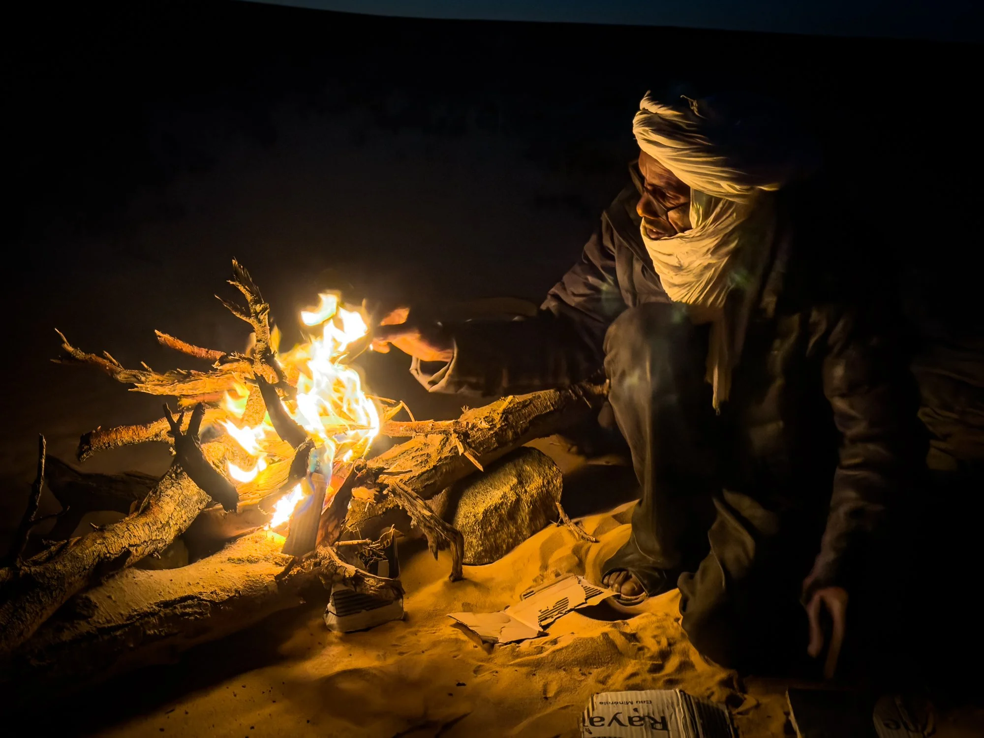 Camp fires in the desert.