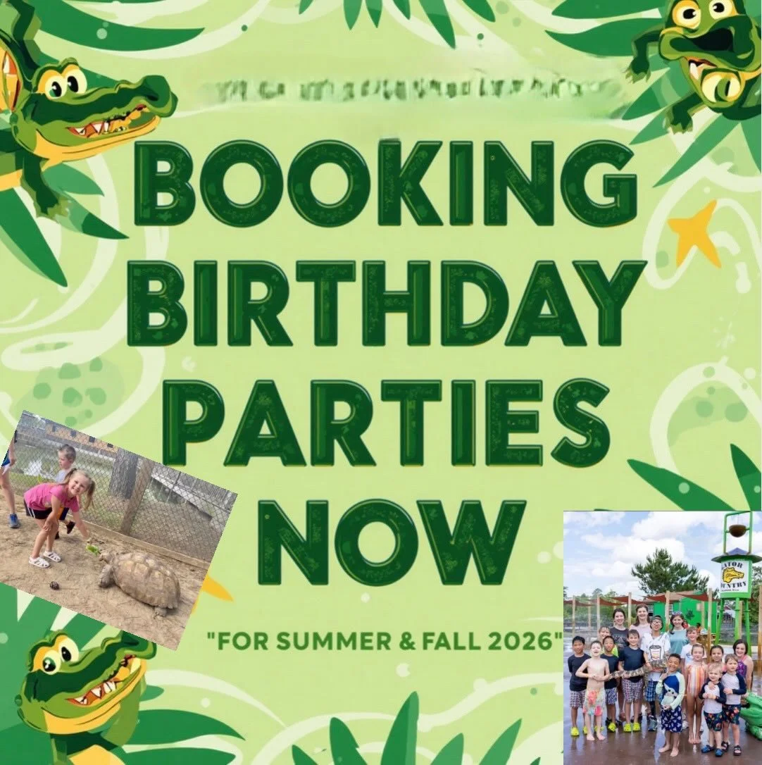 🎉🐊Birthday parties just got WILD! We are officially booking birthday parties for Summer &amp; Fall 2026 at Gator Country! From interacting with our animals to splash pad fun, this is a party the kids will never stop talking about!!🎂🥳 #birthdaypar