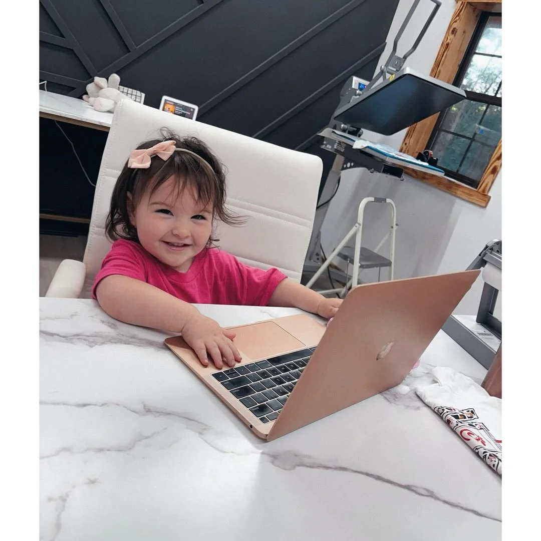 Mini Boss 1 out of 2 was at it early this morning helping me work on some custom orders from the football &amp; cheer drop 🏈📣

I really love being able to create a one of a kind design for you guys to show off how proud you are of your kids! In a w