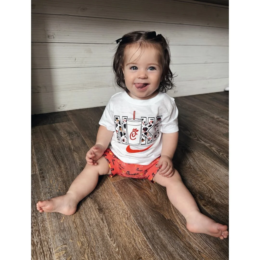 You can thank Baby Ens for being so dang cute that I just added this shirt in infant, toddler and youth sizes! 👏🏼🍗

To make your shopping experience even easier- I added all the current swoosh designs to the very top of the website so you can scro