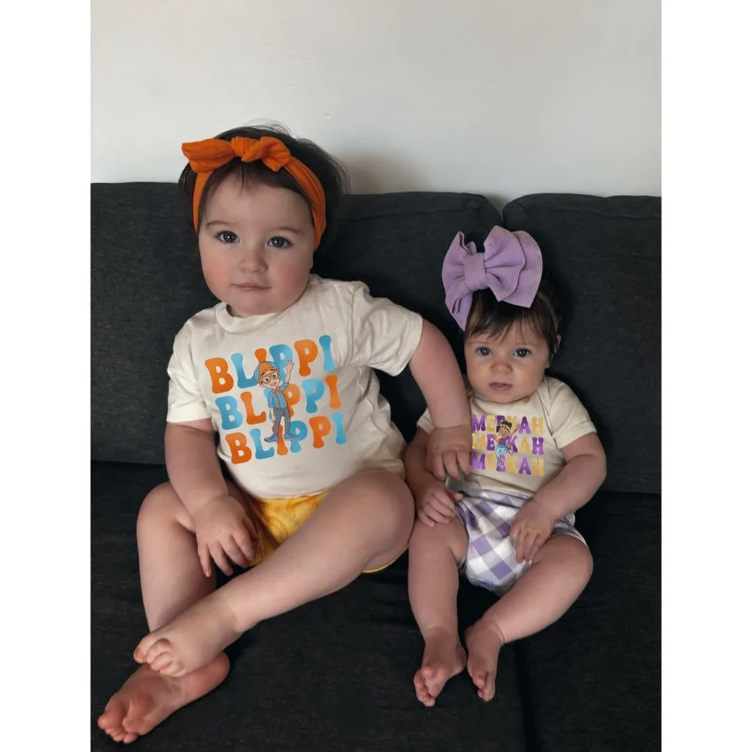 I'm just going to pass the torch over to these two because they do a much better job at modeling shirts than I do 😍

Little Blippi and Meekah, thank you for being way too cute for your own good! 

Grab these now in size 3-6M up to Youth XL!