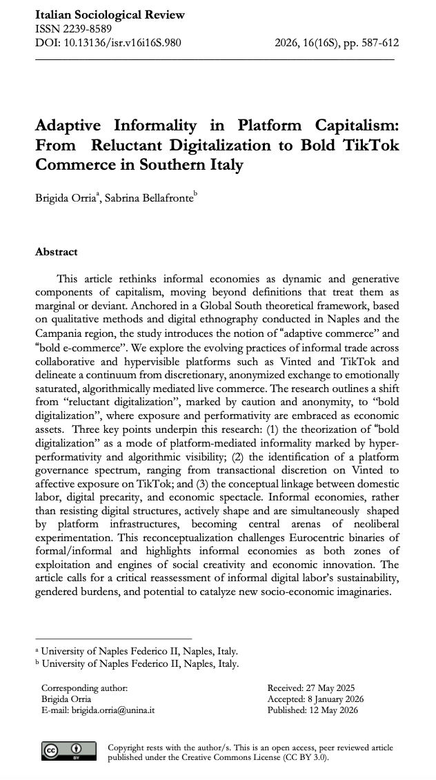 Adaptive Informality in Platform Capitalism: From Reluctant Digitalization to Bold TikTok Commerce in Southern Italy.