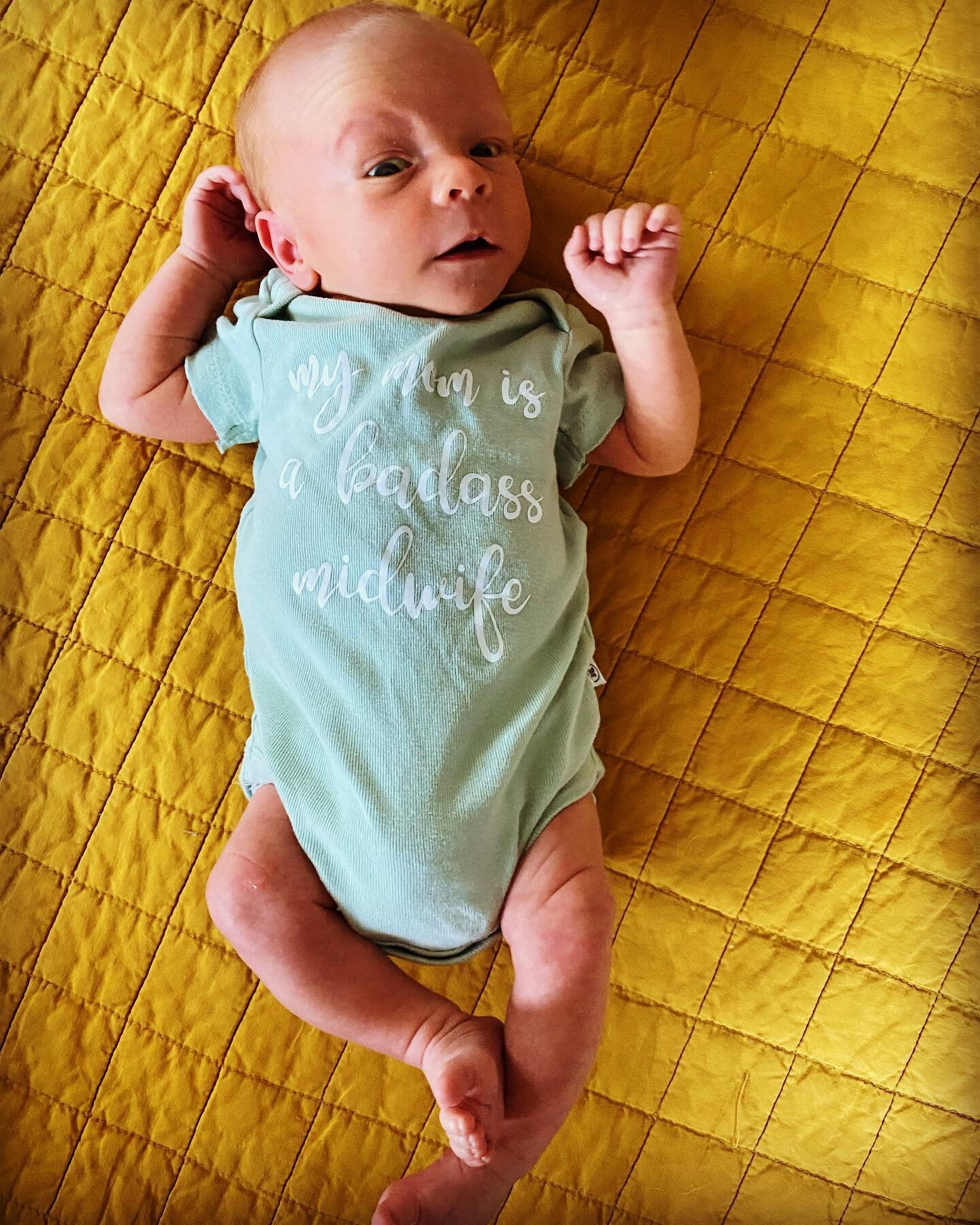 @midwife_kt has a new bub! birth story to come but for now, we appreciate this onesie from a student and a cloth diaper booty