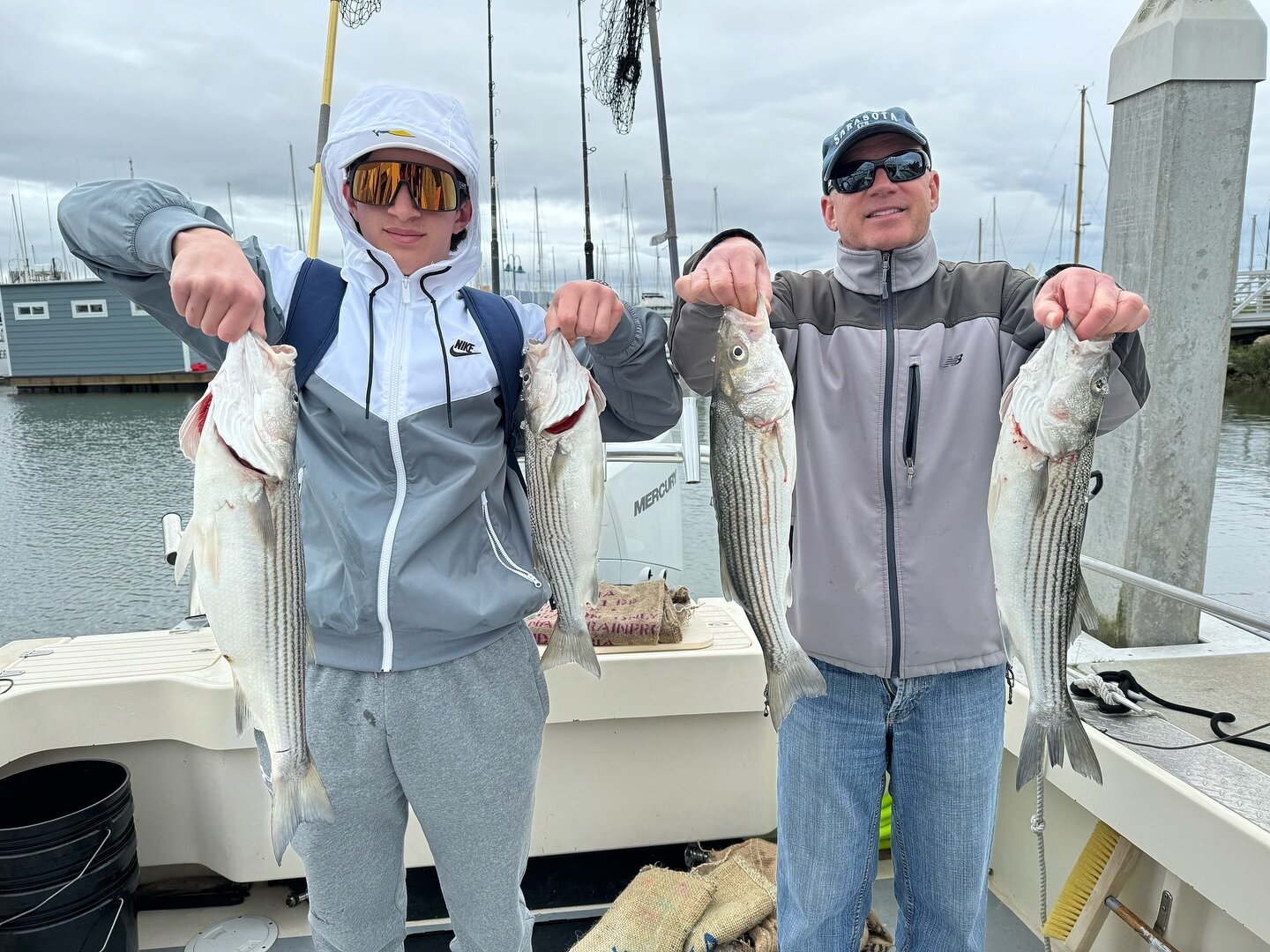 Limits of striped bass for our two clients today! We have room Friday and Sunday! #goldenstateguideservice #scallywag #fishemeryville #sanfranciscobay