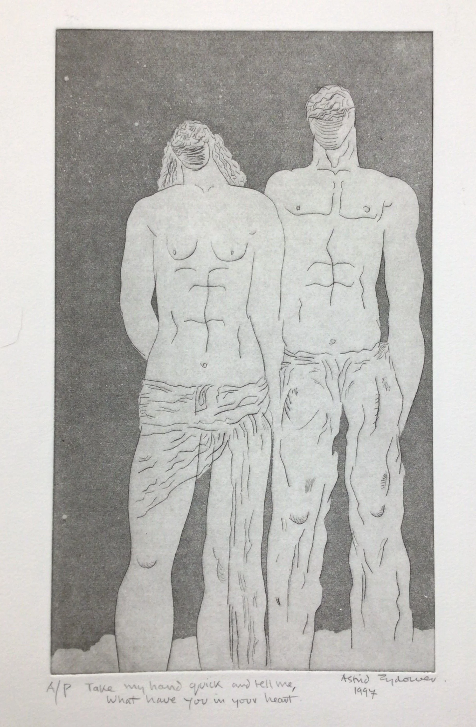 Two Male Figures ( Take my hand quick and tell me what you have in your heart)
Etching and Aquatint
Image Size 18x30cm
£825 Unframed
