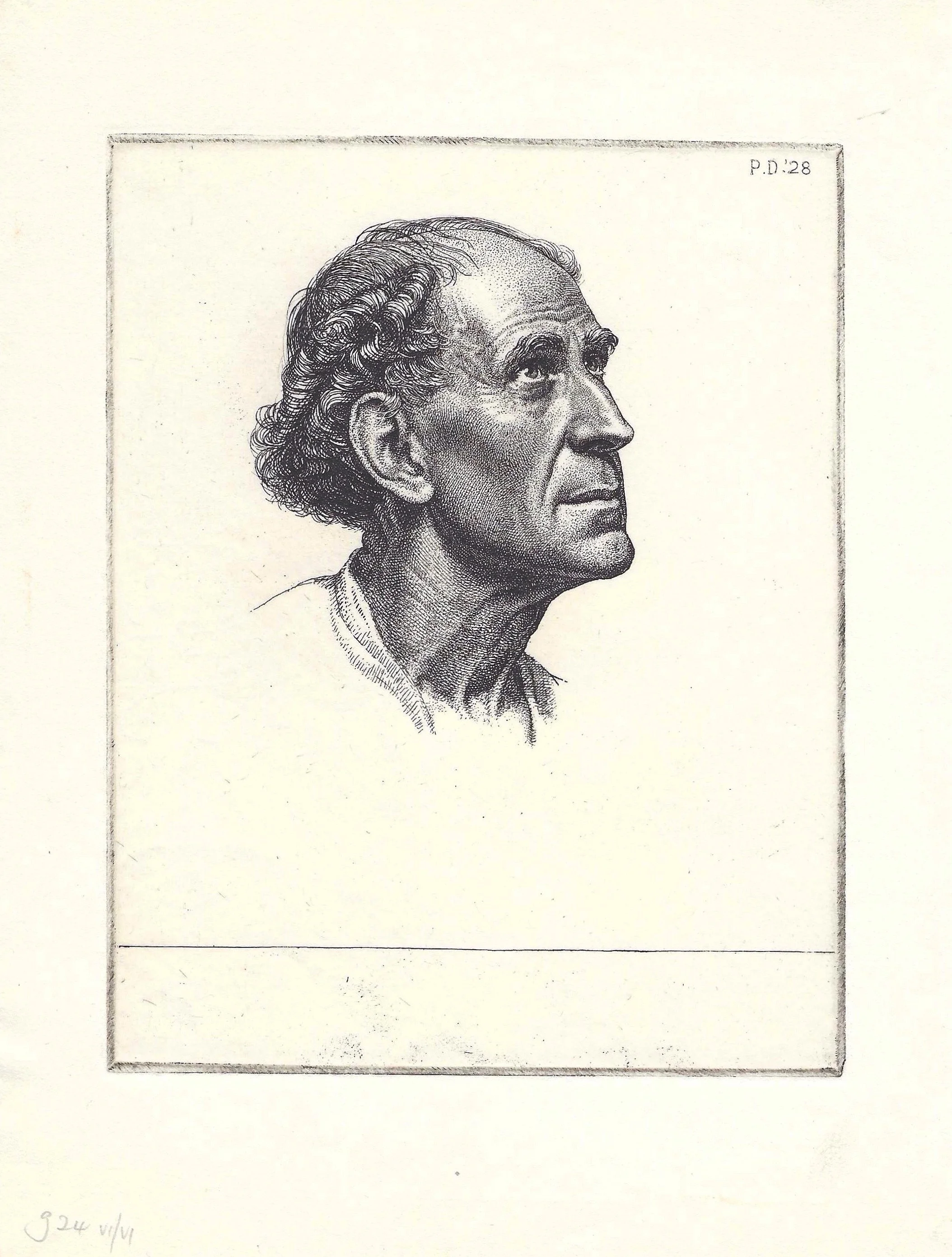 First Italian Head. Etching by Paul Drury