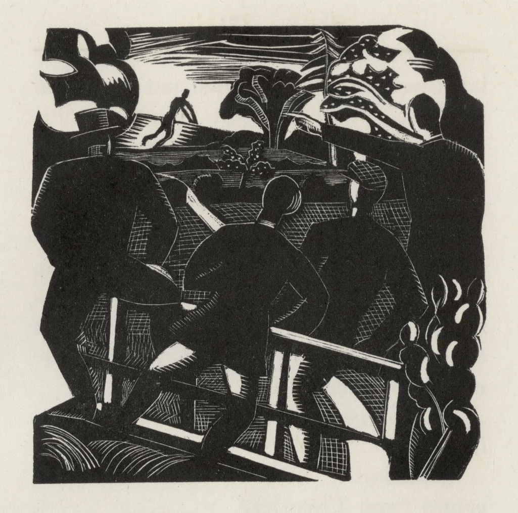 Paul Nash 
Rufus Clay, The Foreigner 
Wood Engraving 
£325
Original wood engraving, 1921
From Cotswold Characters by John Drinkwater, illustrated by Paul Nash.
