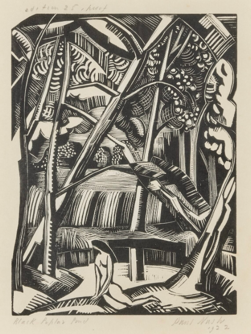 Paul Nash
Black Poplar Pond
Wood Engraving 1921
Signed