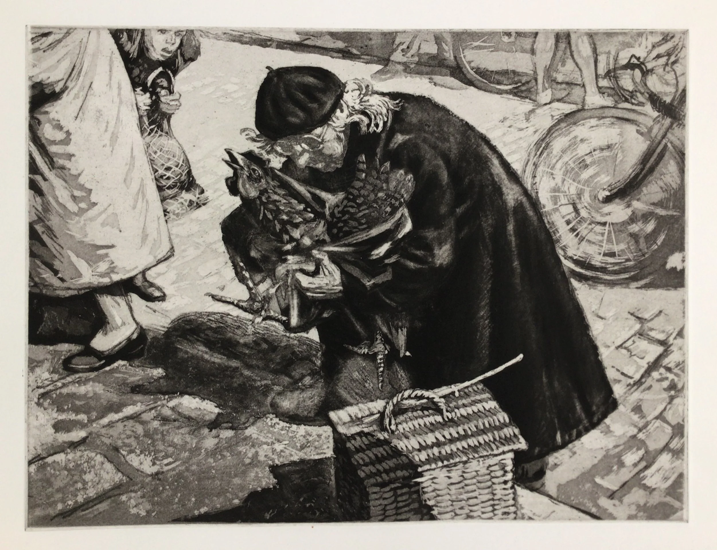 The Obstinate Hen. Etching by Paul Drury