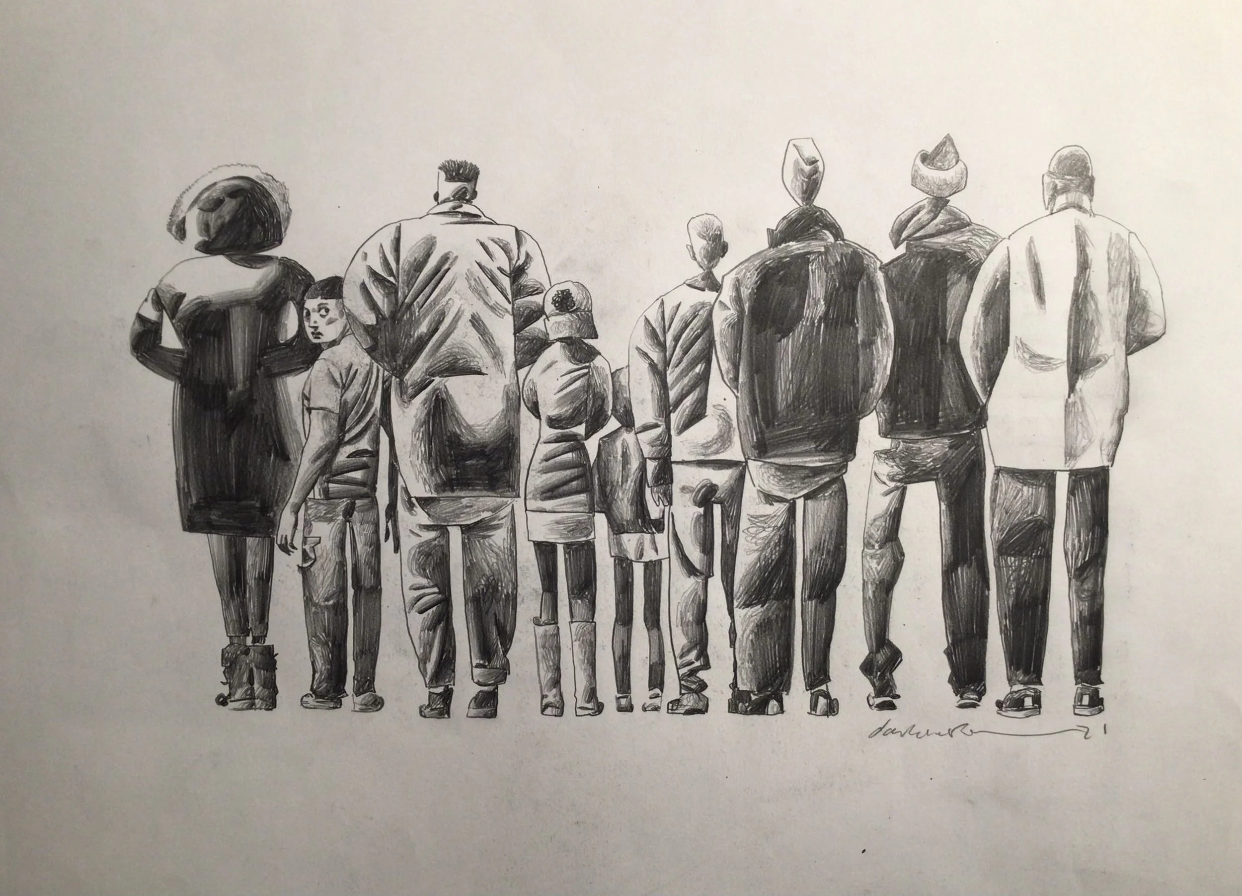 21: The Crowd. 
Pencil on Paper. Paper Size 420x594m. £500