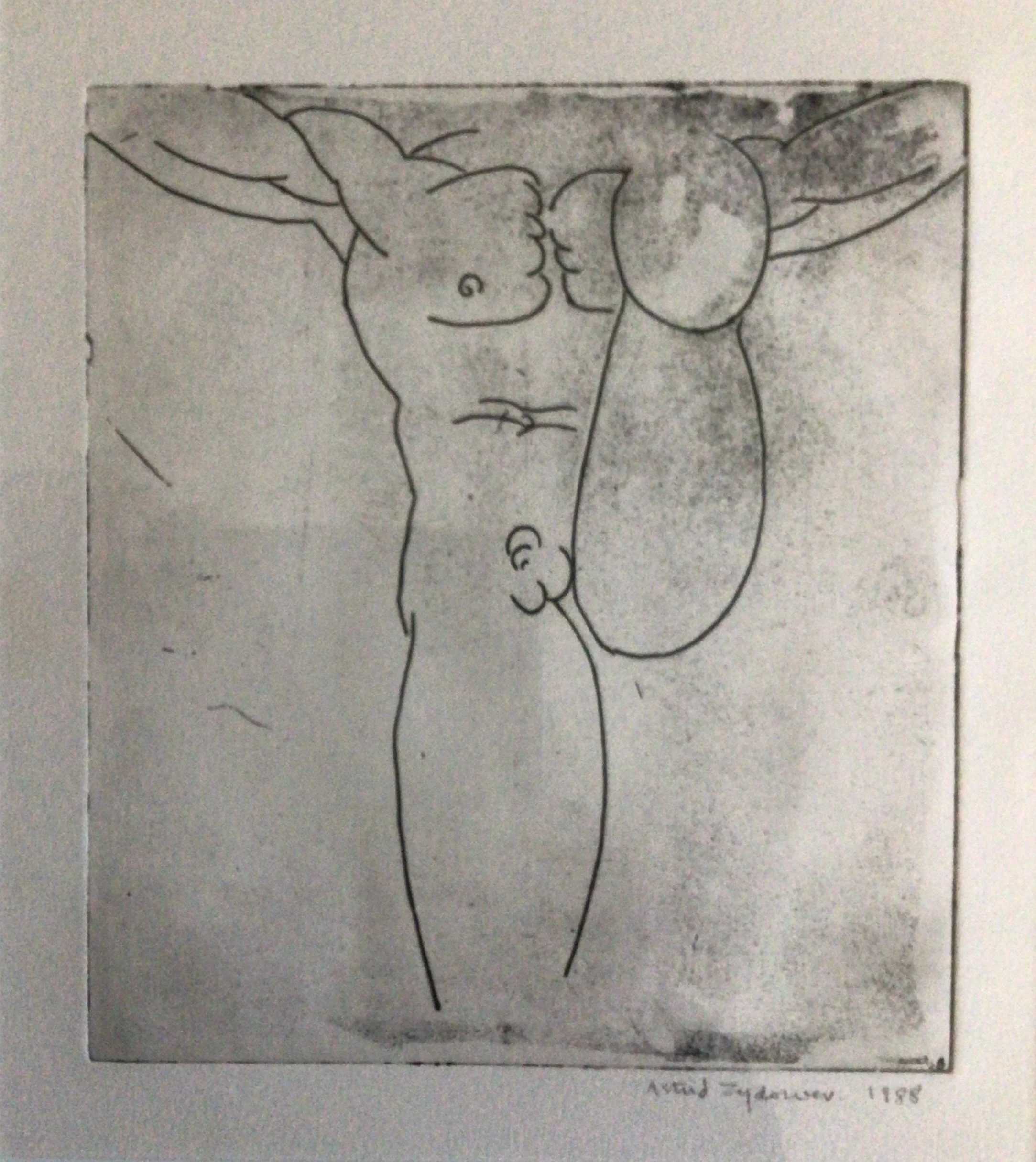 53: Untitled (Male Figure)
Etching and Aquatint
Image Size 18x20cm
Signed and dated 1988
£625
1 Copy available
(Photographed behind glass)