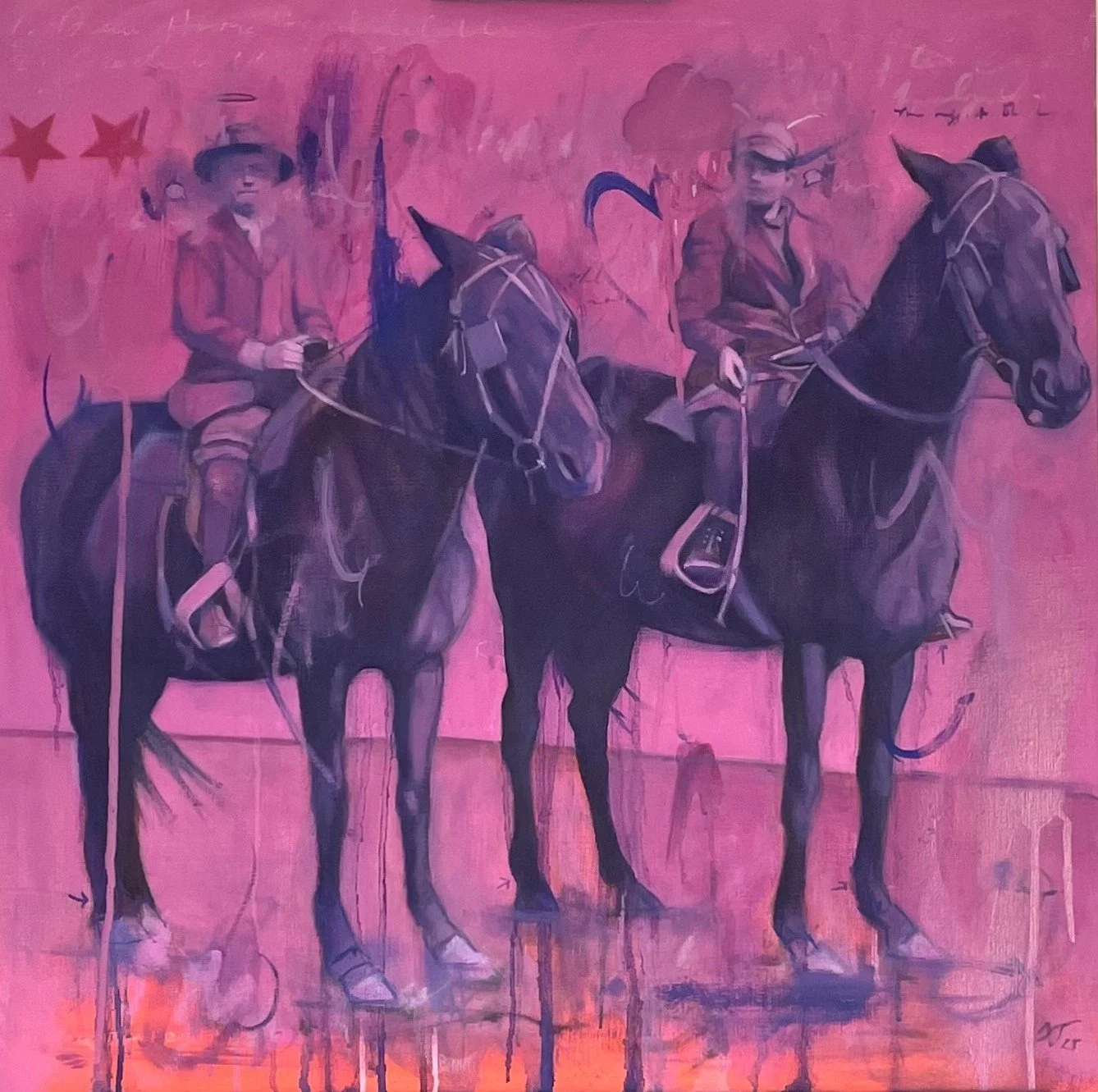 Three-Star Cowboys / Oil and mixed media on linen / 60cm x 60cm