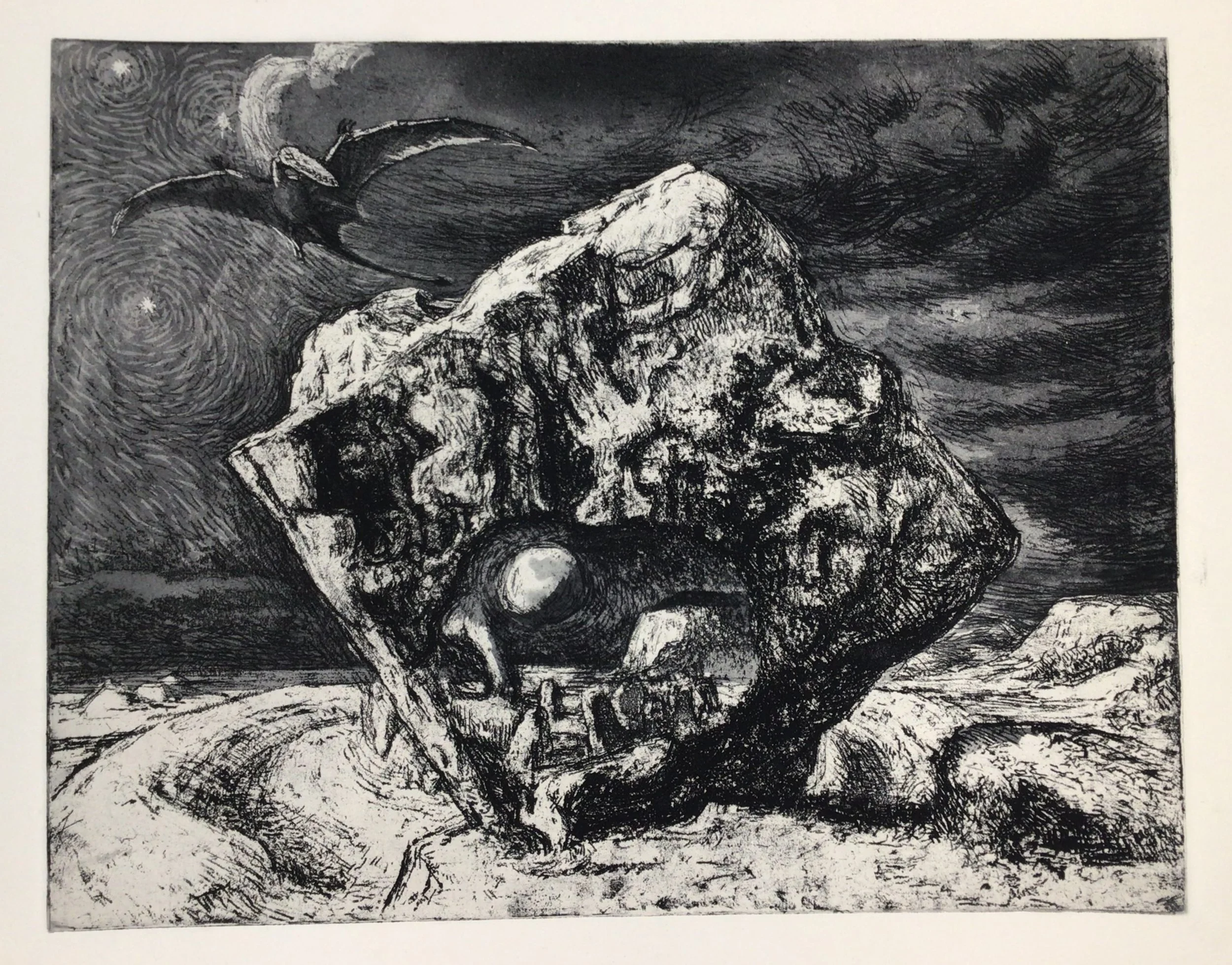 Ancient Stones. Etching by Paul Drury
