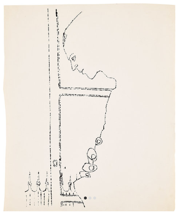 Andy Warhol Profile Upper Torso (Portrait)
Unique blotted ink line drawing, on wove paper.

c. 1957

34.9 x 28.9 cm

Initialed 'VF' by Vincent Fremont of the Andy Warhol

With the Estate of Andy Warhol and the Andy Warhol Foundation for the Visual Ar