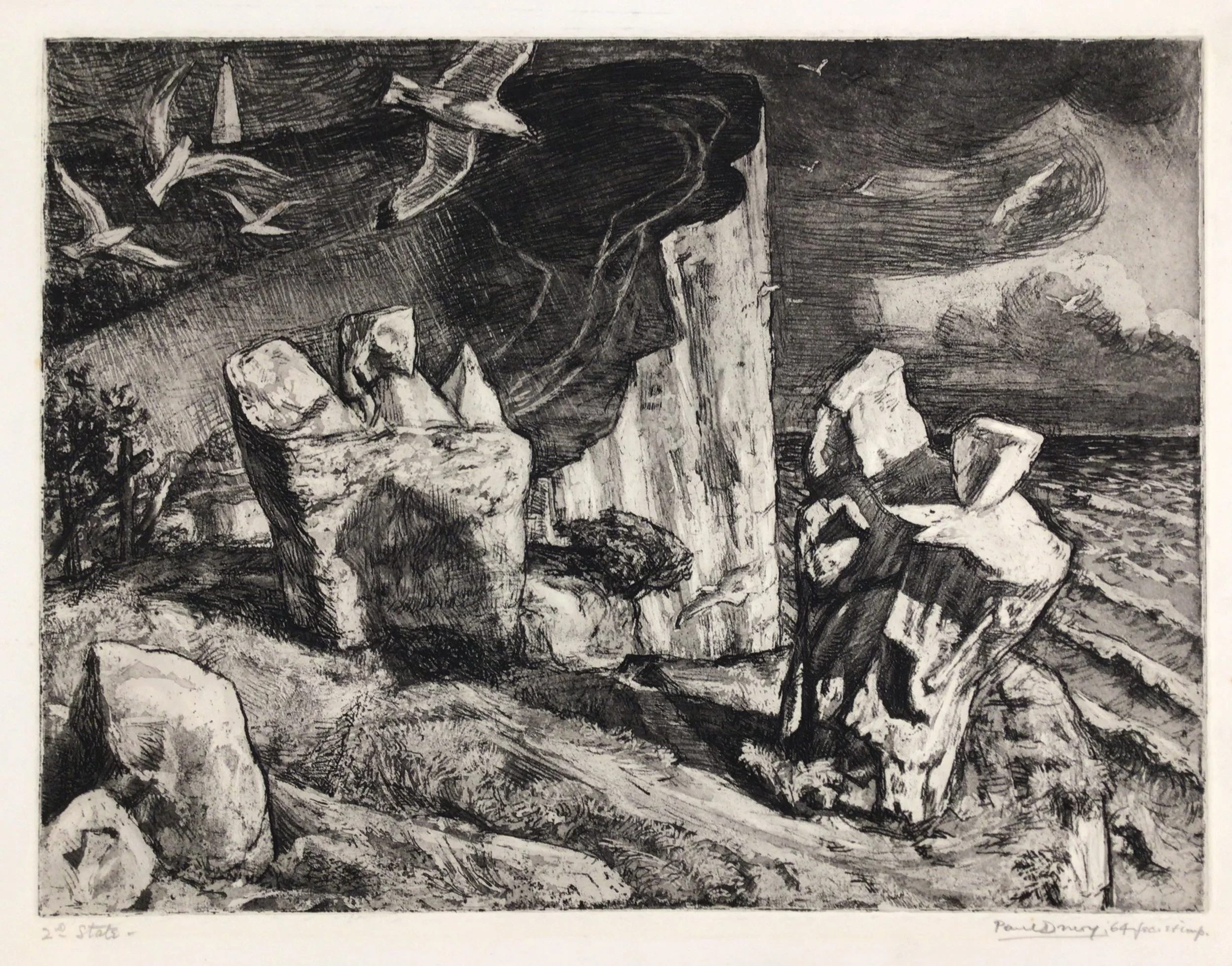 Ancient Stones in a Landscape III. Etching by Paul Drury