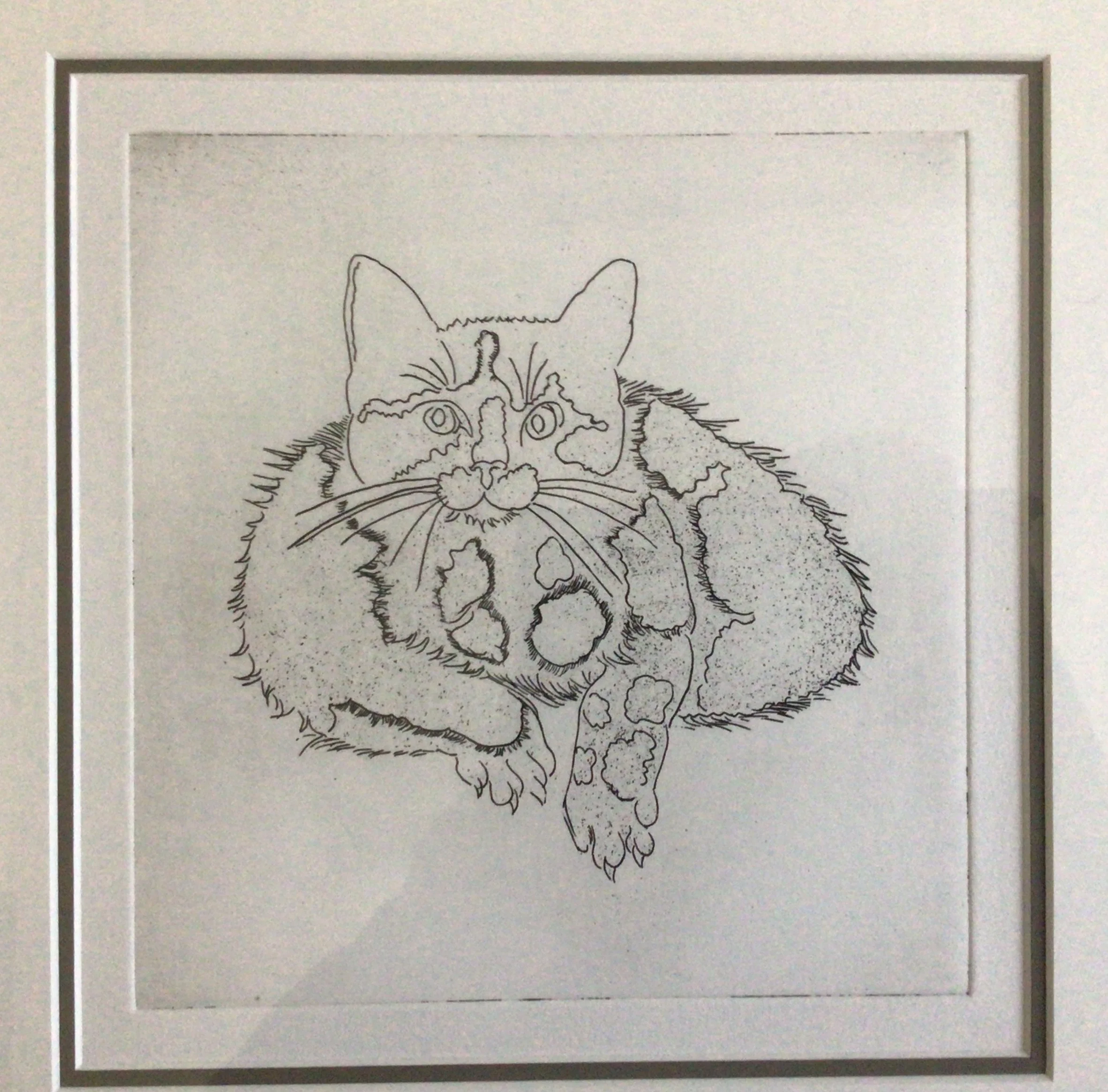 49: Untitled ( Cat Sitting) 1st State
Etching and Aquatint
Image Size 20x21cm
Unsigned 
£425
(Photographed behind glass)