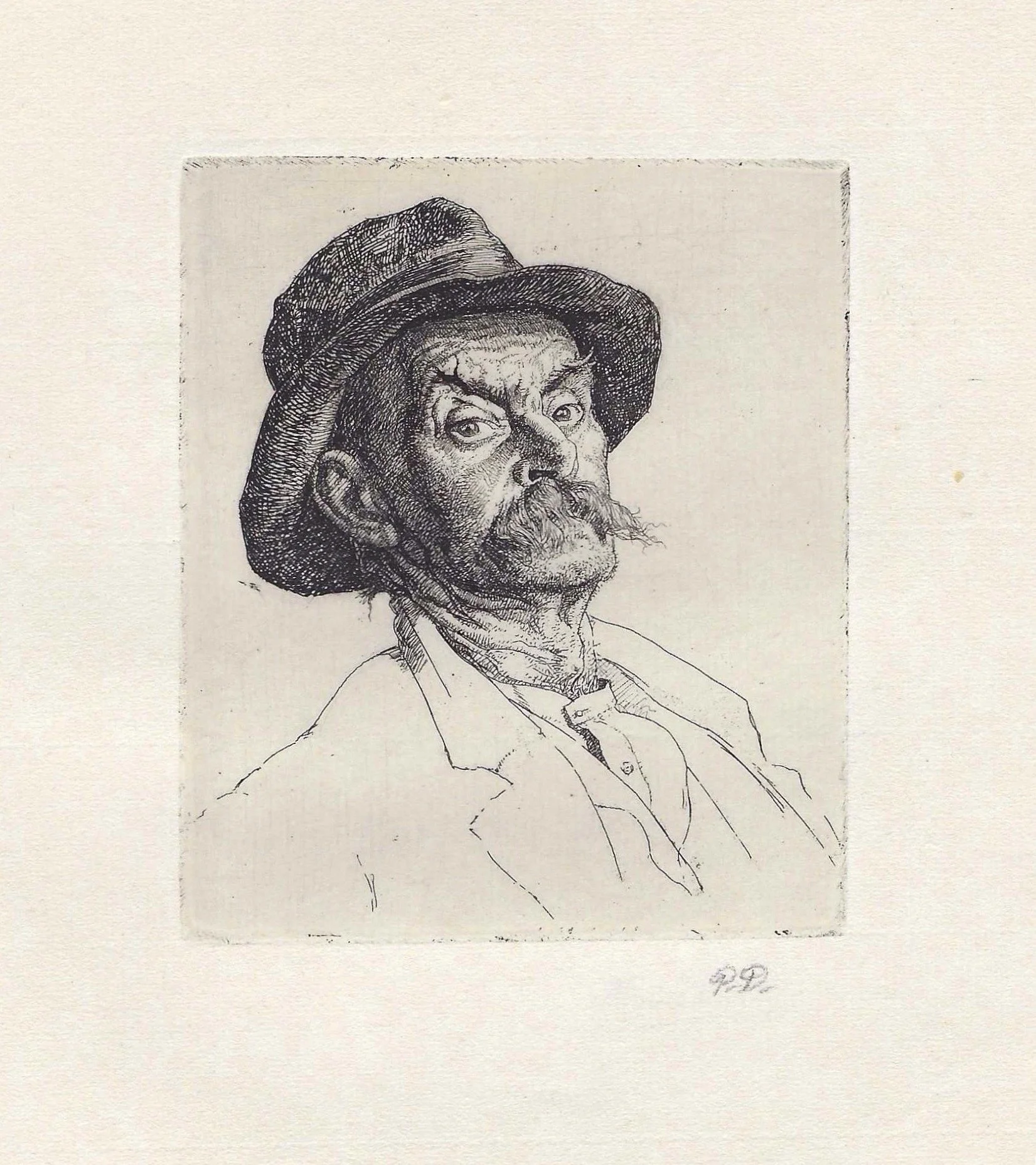 Head of a Steeplejack. Etching by Paul Drury