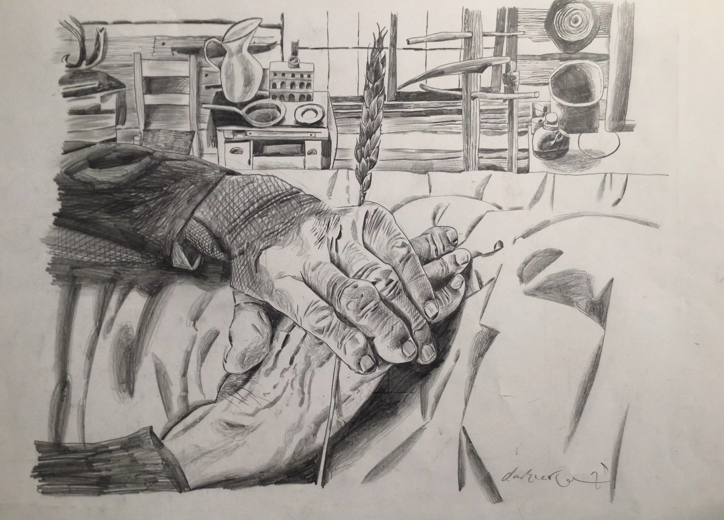 18: The Scythe. 
Pencil on Paper. Paper Size 420x594mm. SOLD
