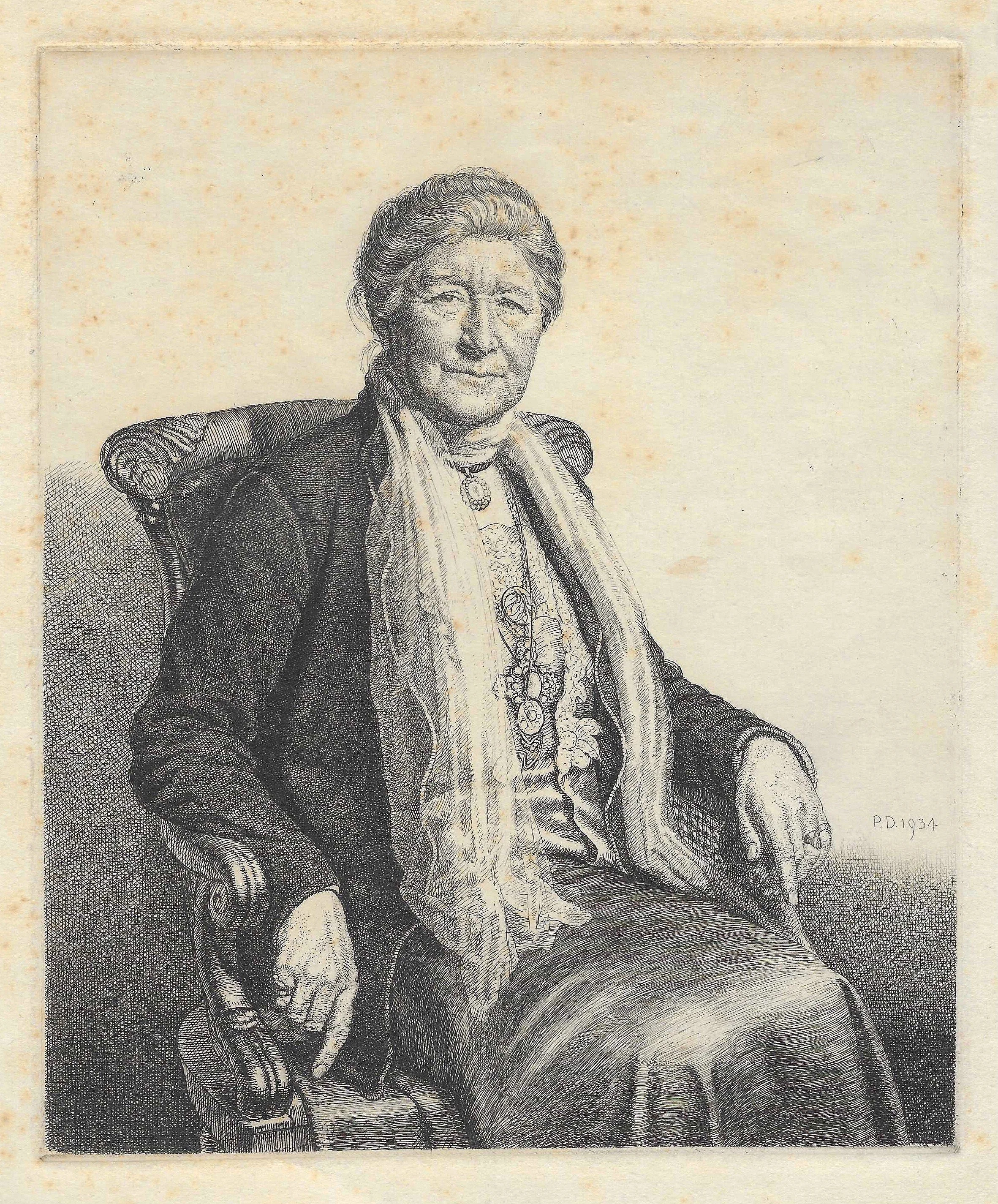 Mrs Horne. Etching by Paul Drury