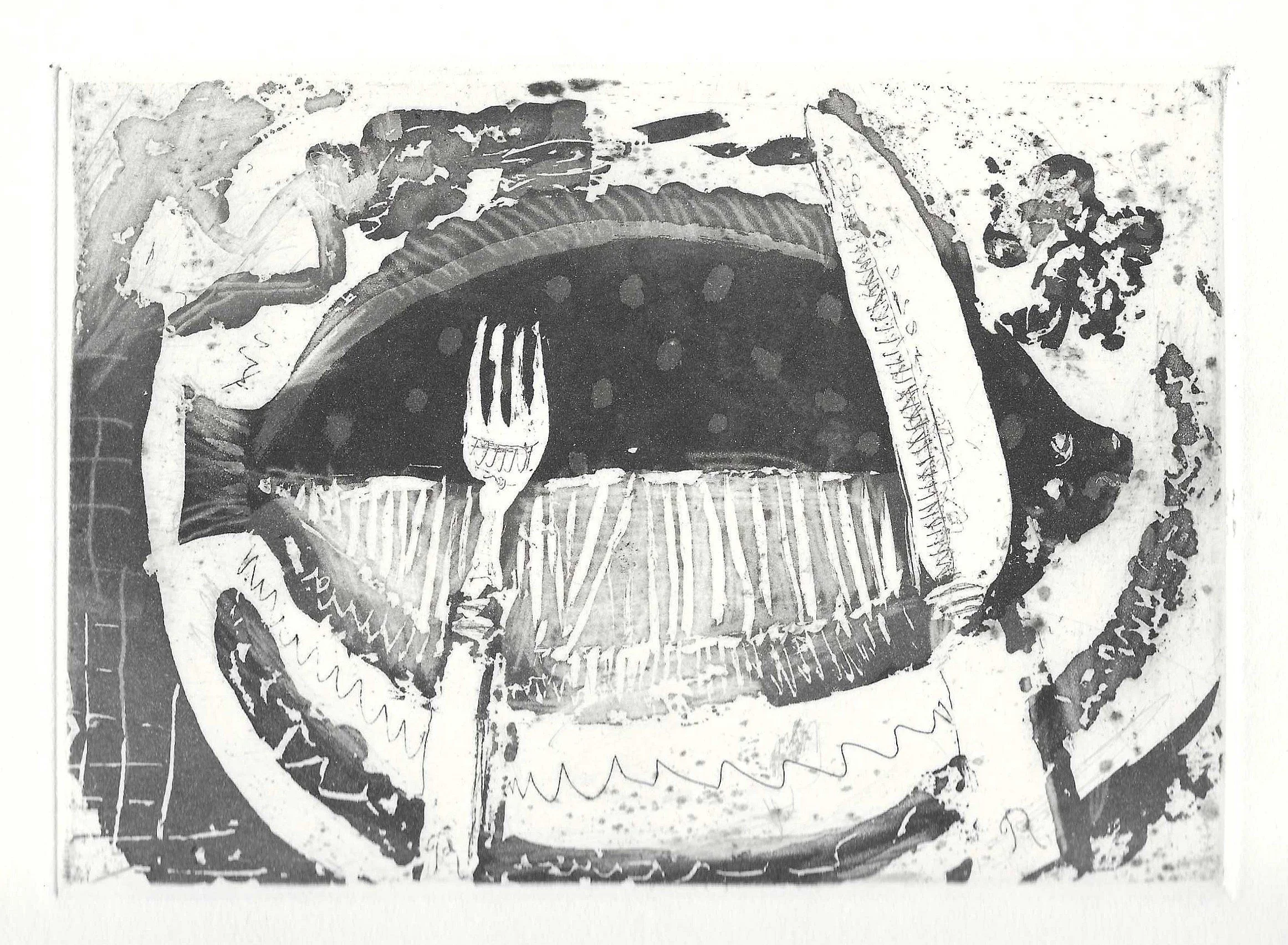 Fish on a Plate. Etching by Paul Drury