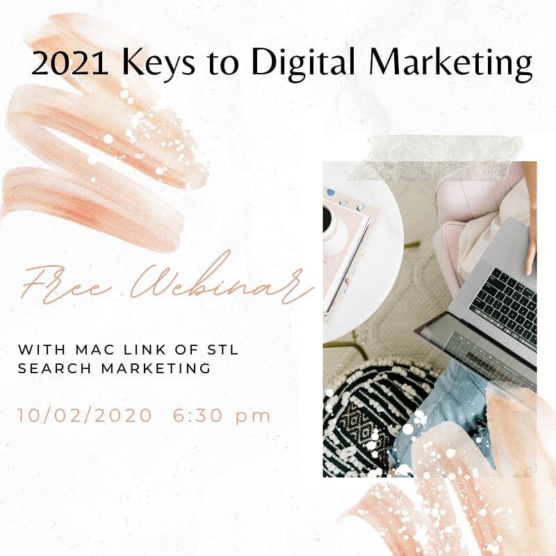 SIGN UP TODAY / / Get ready for 2021 with our free digital marketing online seminar. Tickets are available now! Join us on December 2nd at 6:30 pm. 

#stlbusinessowner #stlsearchmarketing #seo101
