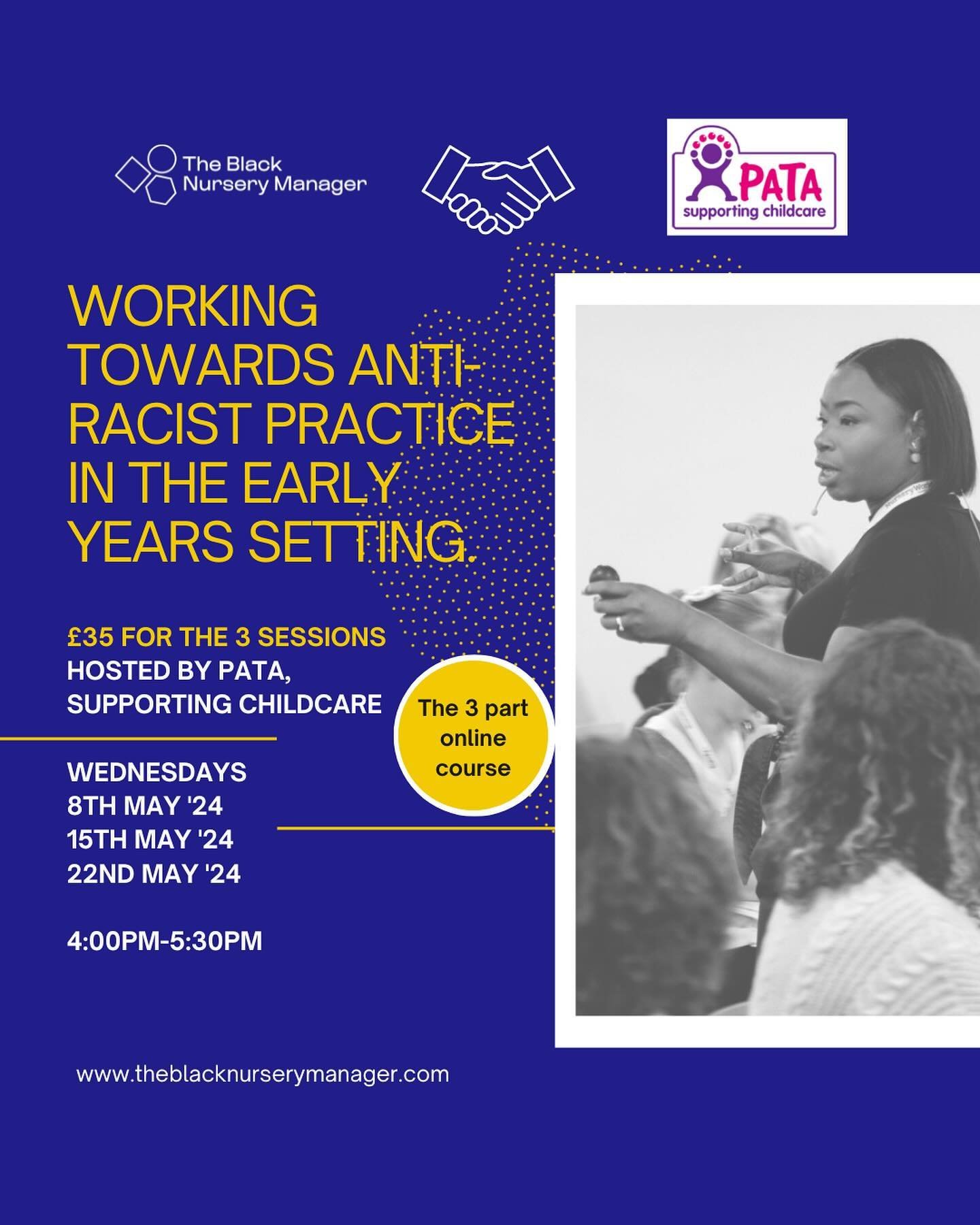 After the success of delivering my 3 part webinar course: Working Towards Anti-Racist Practice in the Early Years Setting in 2022,  I&rsquo;ve been invited back to deliver it again, online, for a fourth time by the fabulous organisation PATA on:

8th