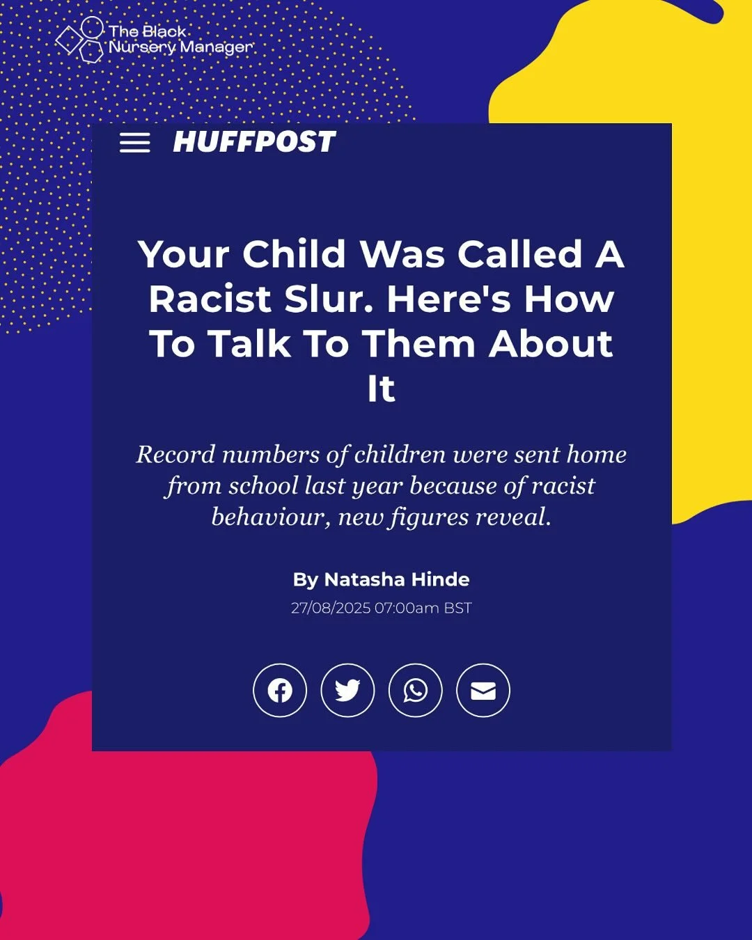 Back with some more advice and guidance in the @huffpostuk but this time it’s specifically about how we can support our children if they have been on the receiving end of racist slurs.
I offered my guidance with parents and carers in mind beca