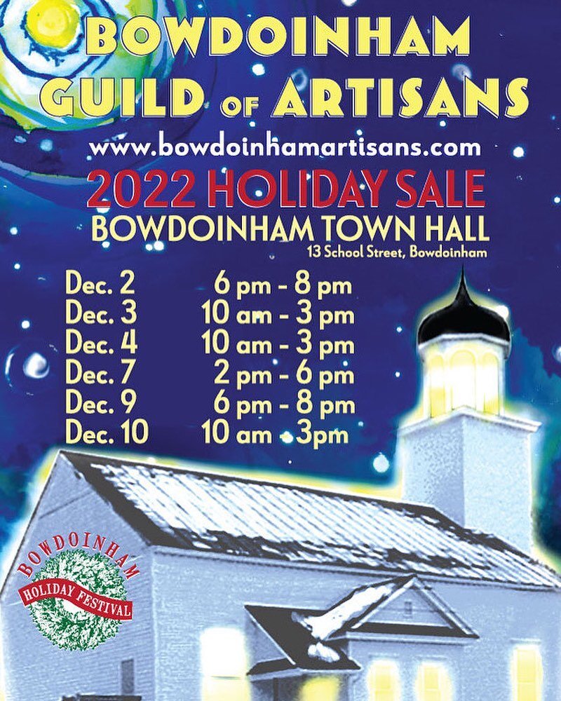This Friday, December 2nd, from 6-8 is our sale opening! We have plenty of other show dates and times too. Looking forward to seeing you all! 
.
.
.
.
.
#bowdoinhamguildofartisans #bowdoinhammaine #maineart #mainecraft #holidaysale mainemade #mainein