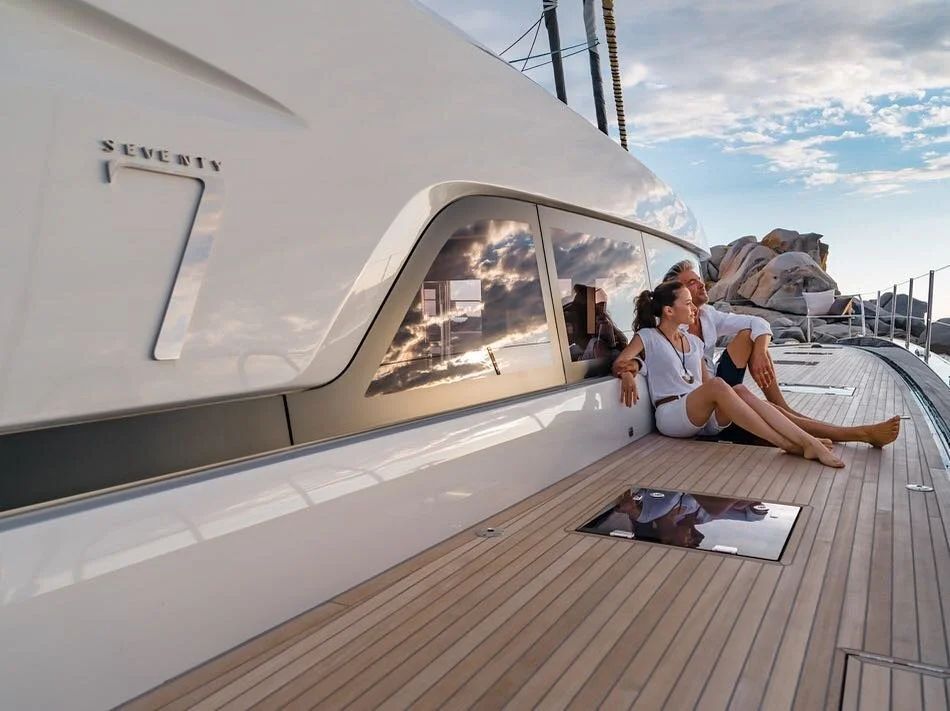 Imagine yourself on a sunset sail on one of the world&rsquo;s first Lagoon 77&rsquo;s 🌅 Available for charter Spring 2019! DM for more info! #Tellstar77