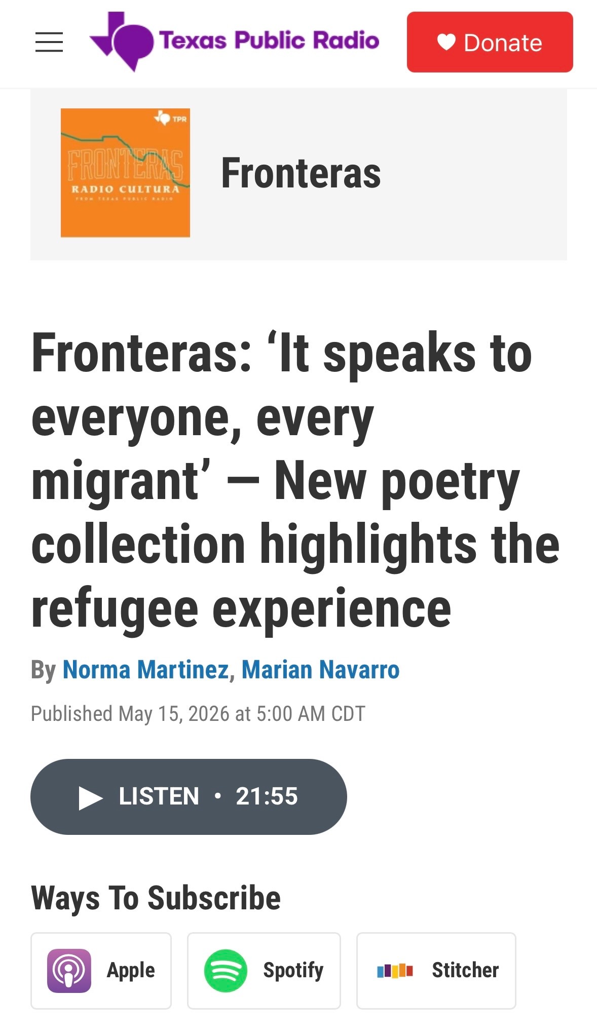 Peregrina/Pilgrim  on Fronteras!