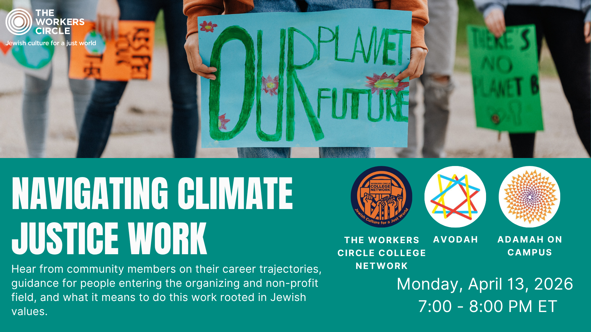 Navigating Climate Justice Work: A Panel with Adamah on Campus, Avodah, and the Workers Circle College Network