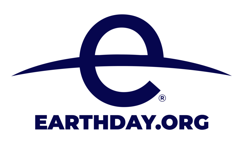 Logo for Earth Day featuring a stylized letter 'e' with a curved line through it, and the text 'EARTHDAY.ORG' below.
