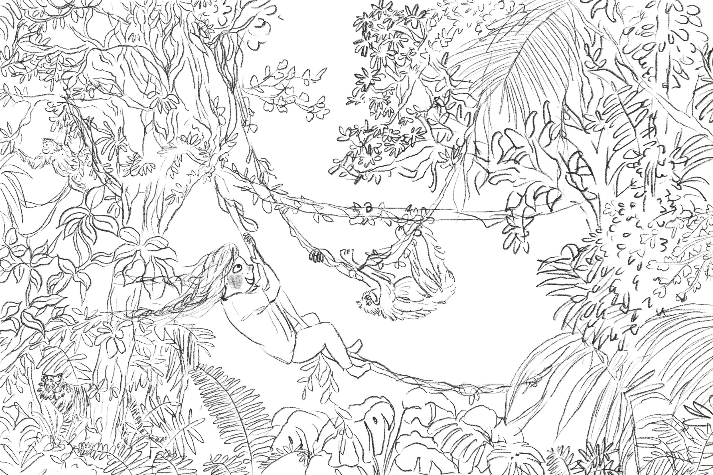 Rough of jungle spread
