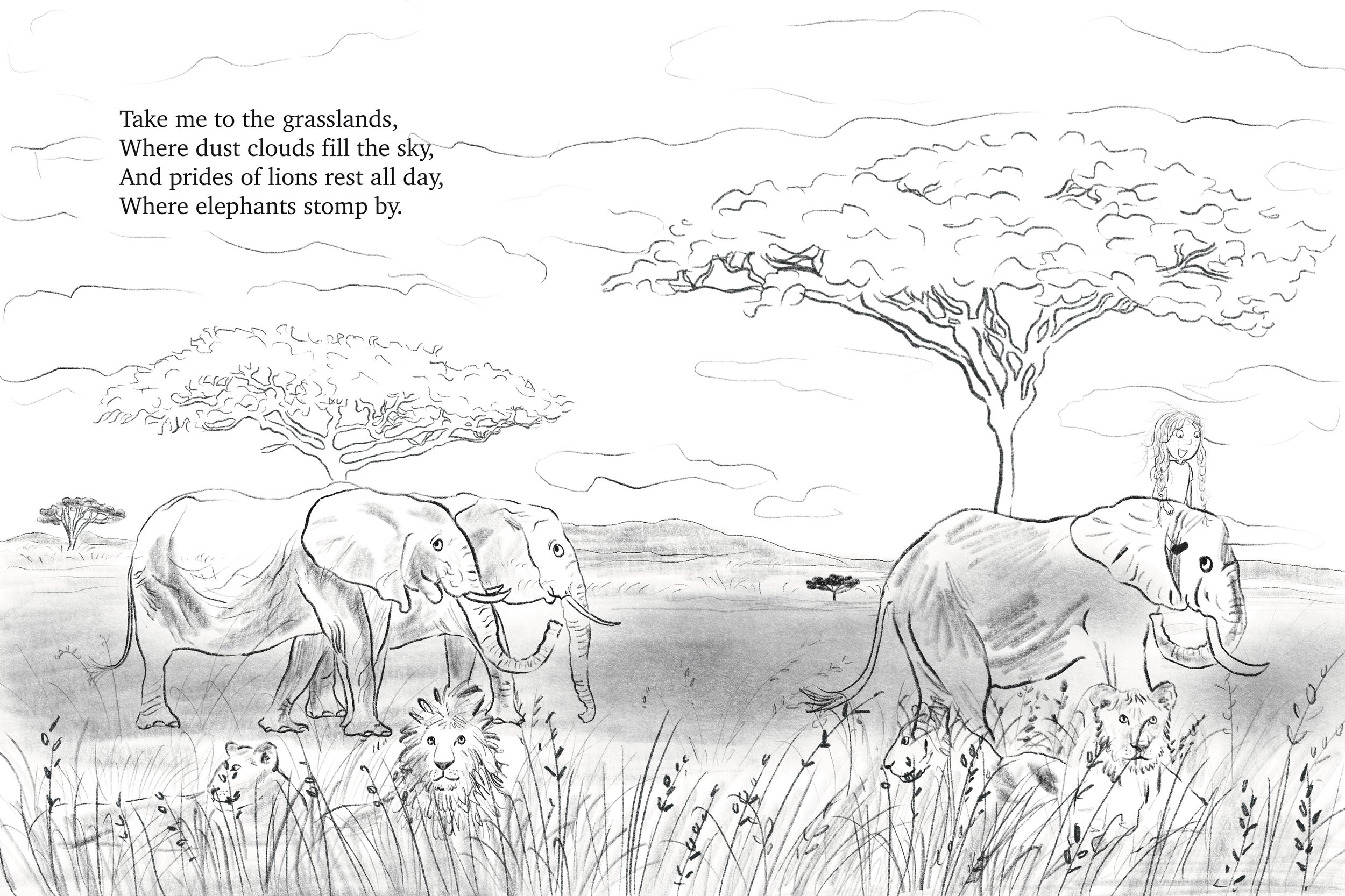 Rough sketch of African Elephant scene