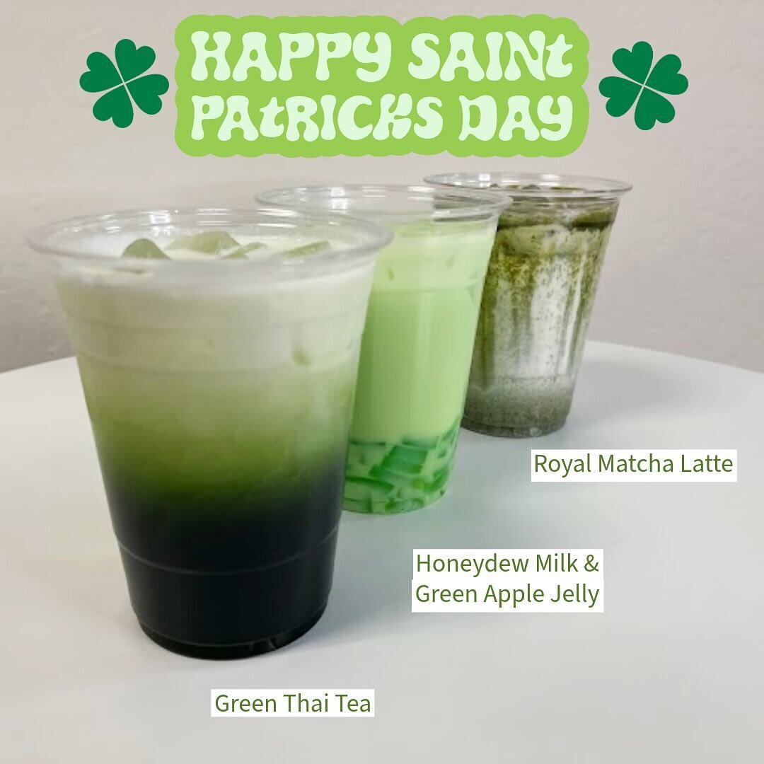 Wishing you all a Happy Saint Patrick&rsquo;s Day this weekend 🍀 We&rsquo;re celebrating with delicious green Thai tea, honeydew milk with green apple jelly, and a classic royal matcha latte. Have fun and be safe! #boba #bobatea #bobasupply #bobasup