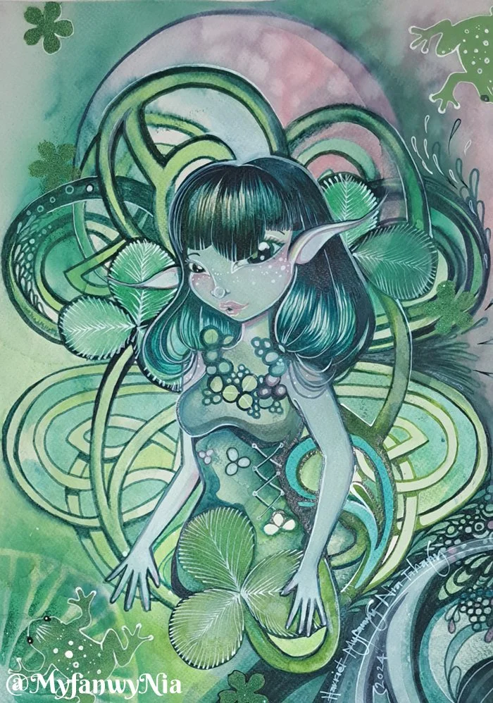 The Shamrock Fairy 2024, Watercolour and Gouache on Bockingford Watercolour Paper.