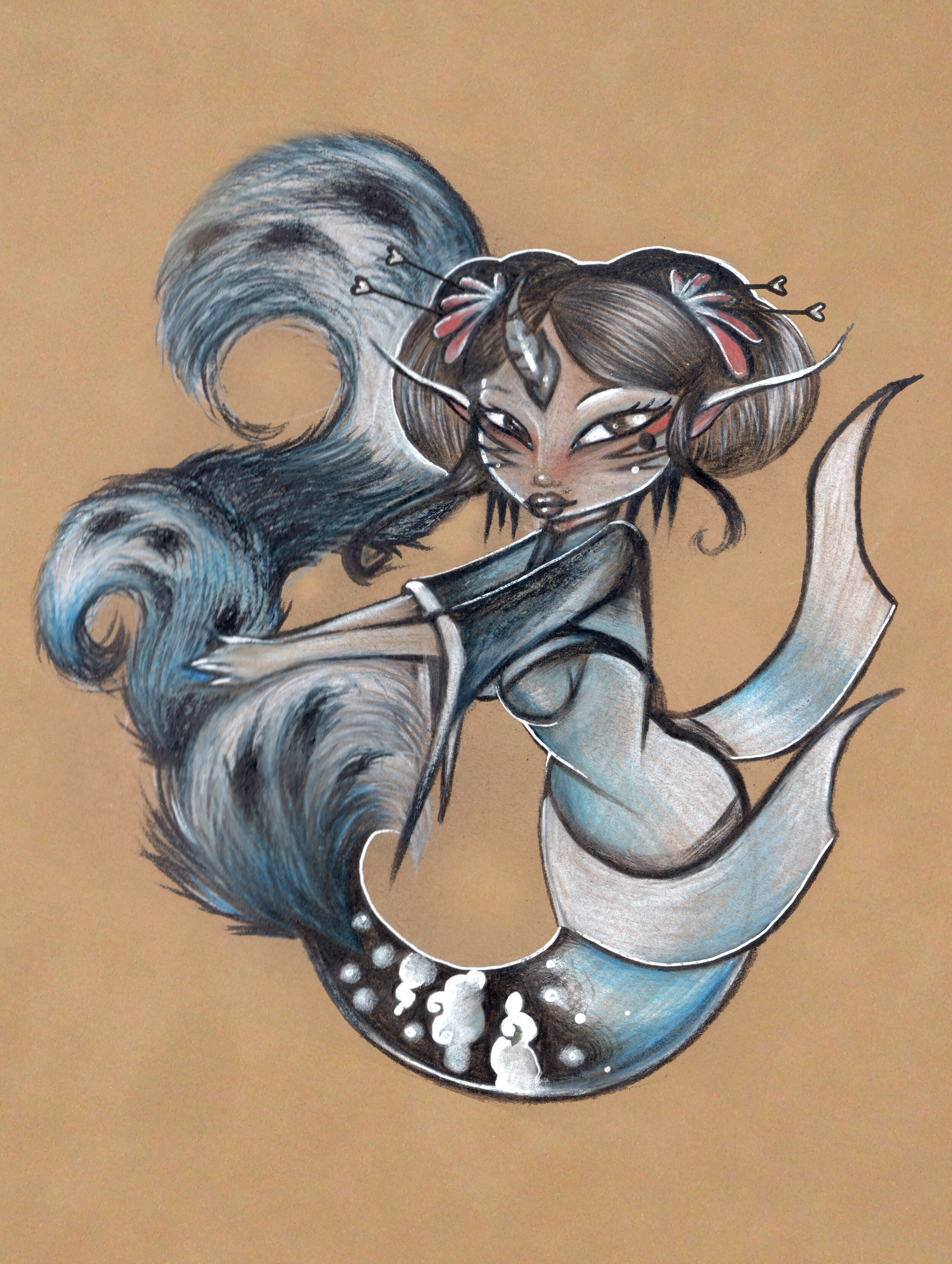• Kitsune 2019 • Medium: Polychromos colouring pencil on tone-tan paper. • Size: 20 x 20cm • Status: Sold/Private Collection •