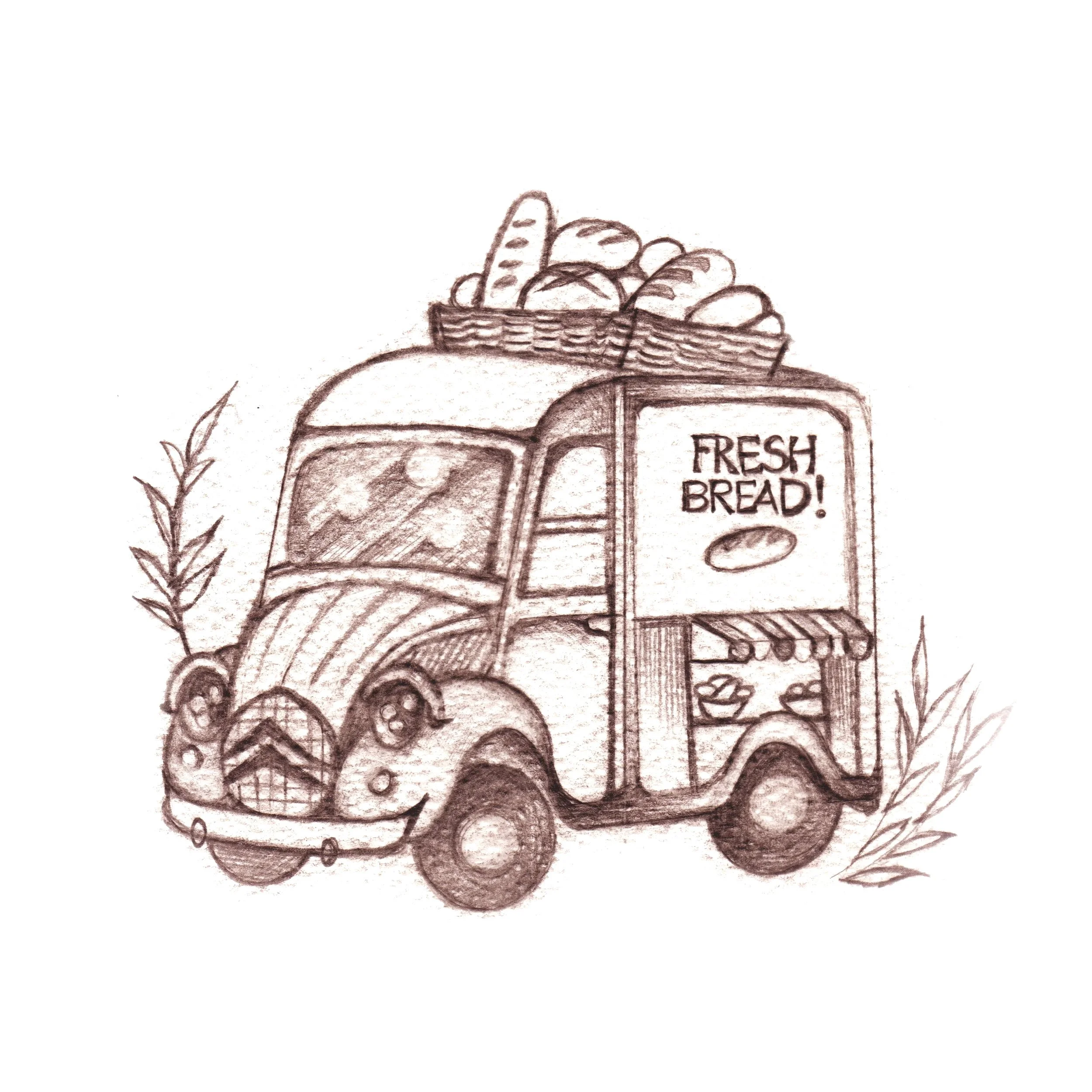 Fresh Bread 2026. Pencil drawing on textured watercolour paper, tinted to Sepia digitally (Software: Procreate, hardware: iPad Pro 13)