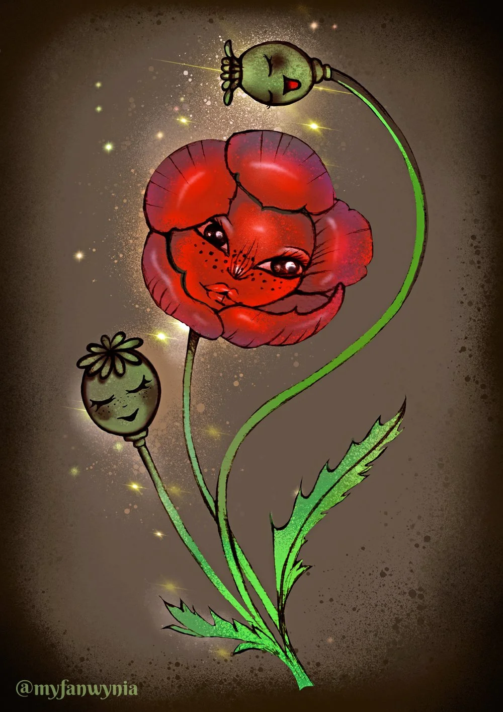 Poppy 2025. Pencil drawing on textured watercolour paper, colourised digitally (Software: Procreate, hardware: iPad Pro 13)