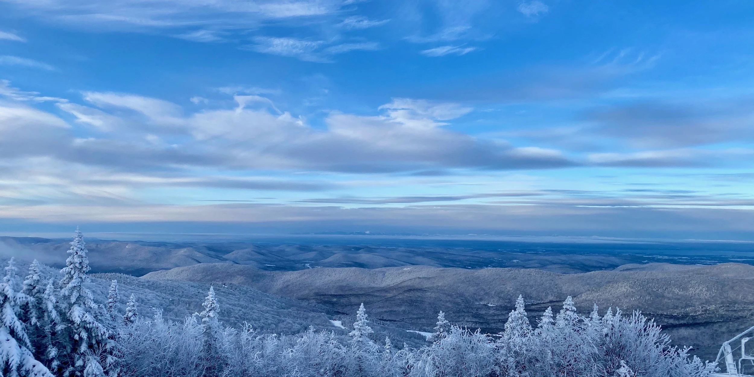 Winter view across Vermont's Green Mountains at dusk