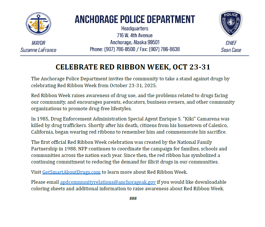 press release: APD Celebrates Red Ribbon Week, Oct. 23-31 — Anchorage ...