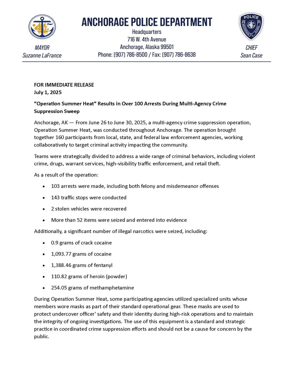 Operation Summer Heat | 2025 Crime Suppression Sweep — Anchorage Police ...