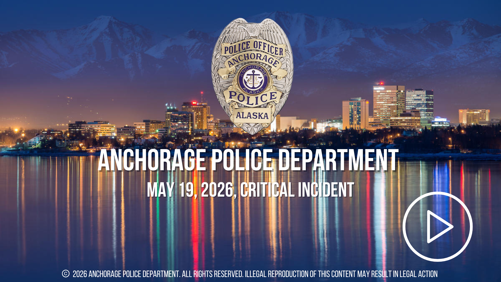 Anchorage cityscape with officer badge overlay
