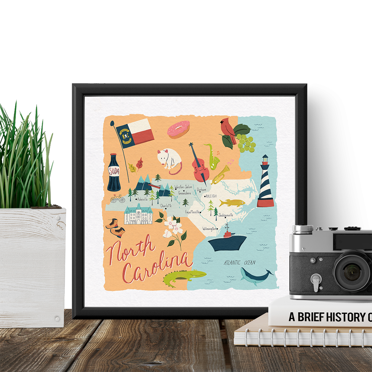 North Carolina State Art Map Print — Deane Beesley Designs